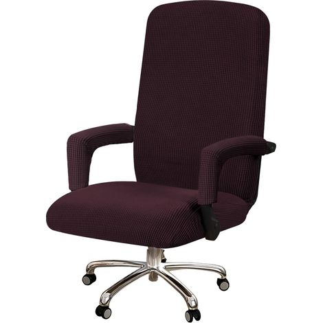 Housse De Chaise De Bureau Avec Accoudoirs En Lycra Jacquard Antidérapant Souple Et Extensible Lavable En Machine, Polyester, (Grand, Café) (1/5)