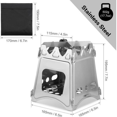 GOTOTOP poêle de camping Lixada Camping titane poêle à bois Portable pliant poêle à bois sac à dos pour la Acier inoxydable L (1/5)