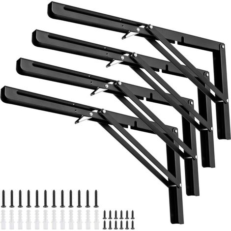 Set of 4 Folding Shelf Brackets, Corner Hinges, Heavy Load, Space-Saving, Folding Table, Wall Mounting, Maximum Load 75 kg (400 mm) (1/5)
