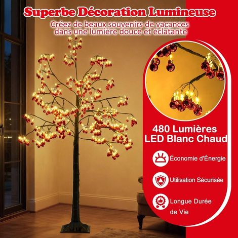 Branches flexibles sapin de Noël artificiel 150 cm, 480 LED blanc chaud, 384 boules rouges, intérieur extérieur (1/5)