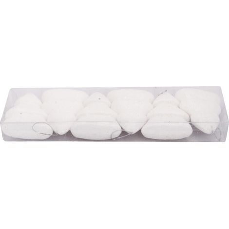 Set di 6 alberelli di Natale in polistirolo bianco glitterato da 7 cm, sicuri per i bambini. (1/3)