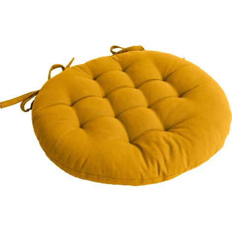 Galette de chaise piquée et ronde Jaune moutarde 38x38 cm