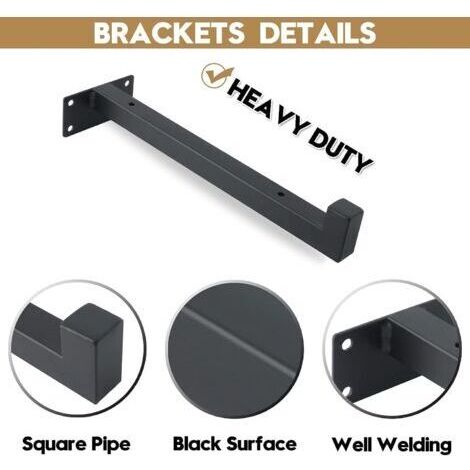 NALOOKAMIC  Lot de 2 supports d'étagère carrés flottants industriels noirs de 25 cm à fixation murale rétro (noir)