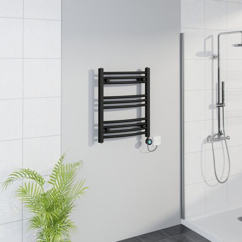 WiFi Thermostatic Curved Towel Rail Timer Black 600x500mm