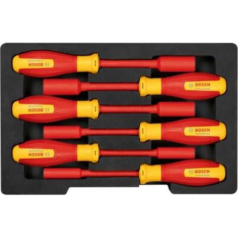 Set de clés a douilles VDE - BOSCH - 6 pieces - 7-14 mm - Certifié jusqu'a 1000 V - Ergonomique