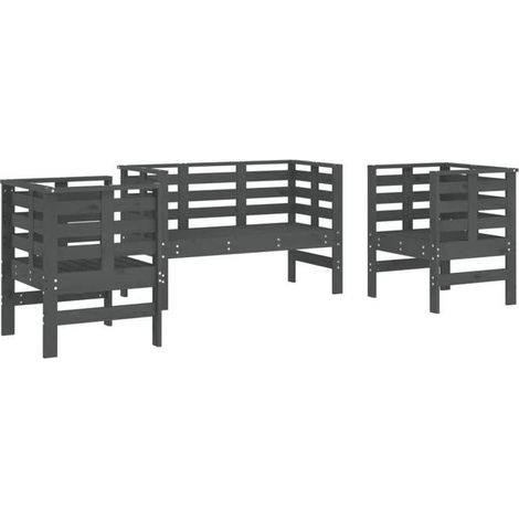 Salon de jardin - FAFEICY - 825144 - Bois de pin massif - Gris - Ensemble 3 pièces (2 chaises + banc) (1/5)