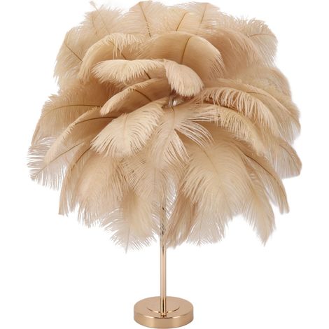 Lampe de table en plumes 3 couleurs gradable toucher USB Romantique Moderne Lampe de chevet pour chambre Beige clair (1/5)