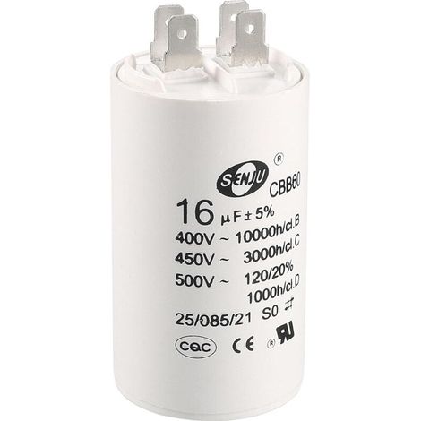 Tuserxln – Condensateur CBB60 16uF 450V AC – Cylindre 75x37mm – Fréquence 50/60Hz – Faible perte et longue durée de vie - 50-60Hz (1/5)