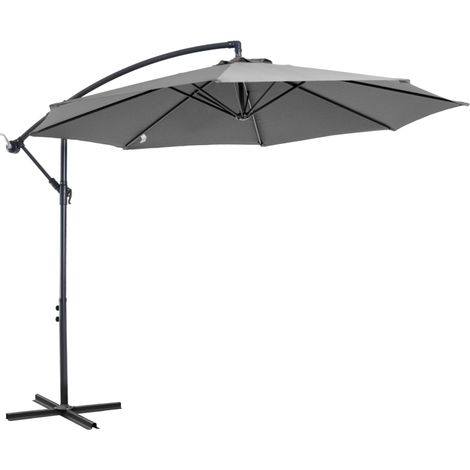 Parasol à manivelle toile polyester gris Ø 2,95 x 2,45 m (1/5)