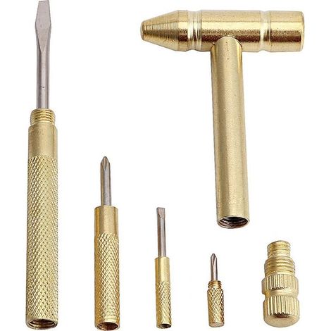 Marteau et tournevis multifonctions en cuivre 6 en 1 Micro Mini, outils à main idéaux pour les horlogers, les bijoutiers et les amateurs de noix