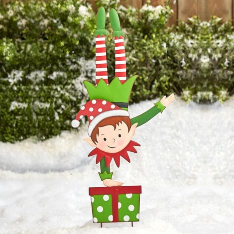 Piquet de jardin lutin de Noël, gnome de Noël en métal, ornement de jardin lutin en fer forgé, décoration extérieure pour les fêtes (1/4)
