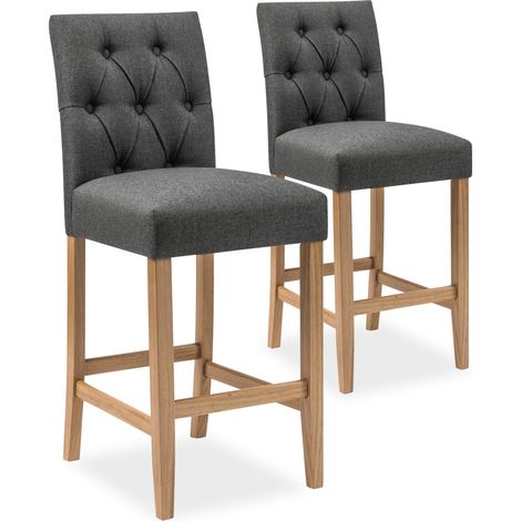 Lot de 2 chaises de bar en bois Gaya tissu Gris - H65cm