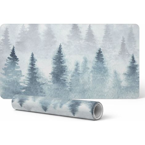 Alfombrilla antideslizante de escritorio con dise帽o de bosque brumoso en acuarela para oficina, 120x60 cm