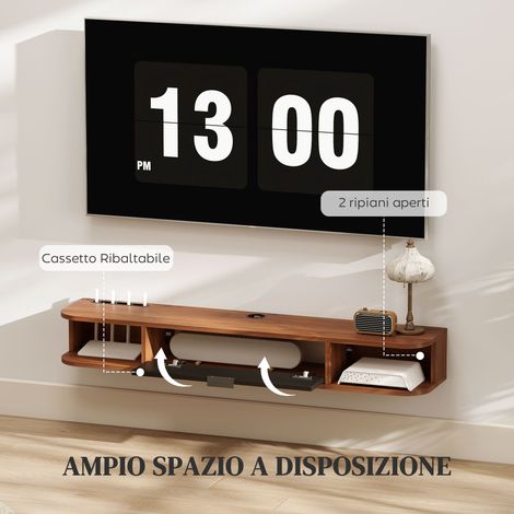 Mobile Porta TV fino 50" Sospeso con Cassetto, 2 Ripiani Aperti e Foro Passacavi, 120x24x16 cm, Noce (1/5)
