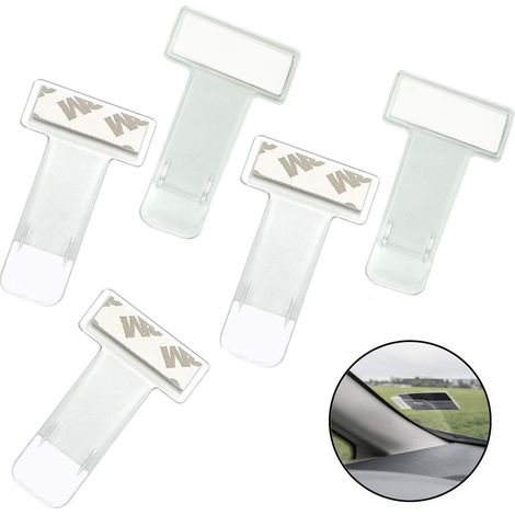 Lot de 5 Porte-tickets, Clip transparent, Support adhésif mousse, Pour pare-brise voiture et réfrigérateur (1/5)