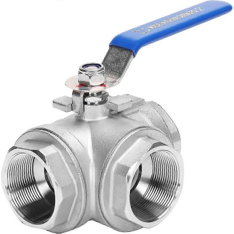 Vanne à bille 3 voies, embase en L, acier inoxydable 304, type femelle, pour eau, huile et gaz, avec poignée de verrouillage en vinyle (1 pouce NPT) KB 2 pouces NPT (1/5)