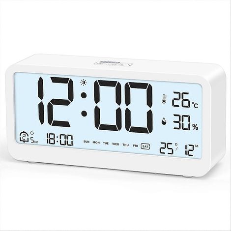 Réveil numérique à grand écran LCD, sonnerie puissante pour malentendants, affichage clair et lisible, bureau de chevet, fonction snooze, design moderne (1/5)