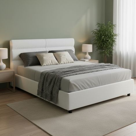 Letto Matrimoniale Briaglia, Letto Matrimoniale Sfoderabile, Contenitore Made in Italy, Dimensione Materasso 160x200 cm, Bianco (1/5)