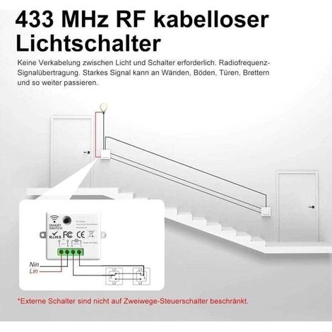 Interrupteur Sans fil, Kit interrupteur, 433Mhz Interrupteur émetteur Radio, 2200W/10A Récepteur, Interrupteur d'éclairage, Interrupteur RF et récepteur, interrupteur mural (1/4)