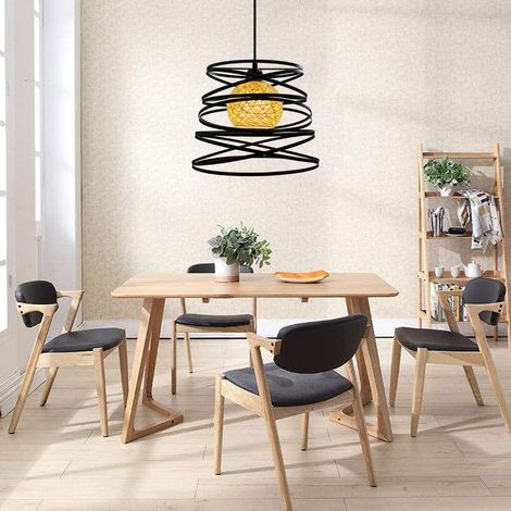 Suspension Luminaire Fer Abat-jour Forme de Ressort 30cm Plafonnier Lustre E27 40W Noir (1/5)