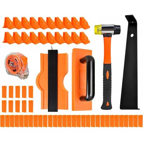 outils pour plancher de vinyle avec entretoises, blocs de frappe, barre de traction robuste, maillet double face renforcé avec poignée souple antidérapante (ensemble de 65 pièces) (1/5)