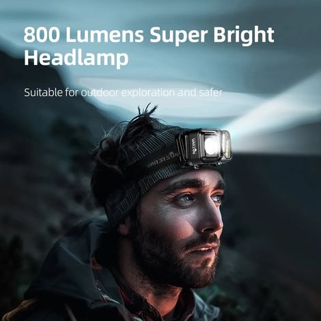 Lampe frontale rechargeable, 8 modes, avec détecteur de mouvement, lampe frontale LED, lumière blanche/rouge (1/5)