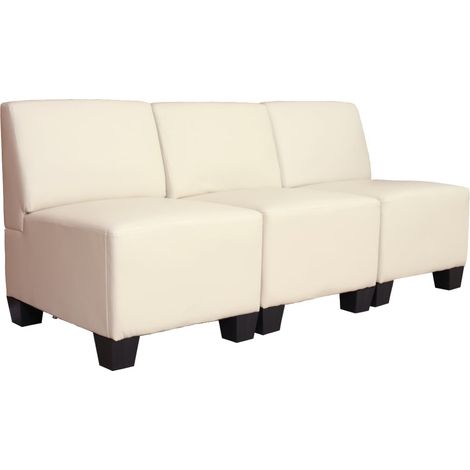 Canapé modulaire à 3 places Lyon, similicuir, crème, sans accoudoirs (1/5)