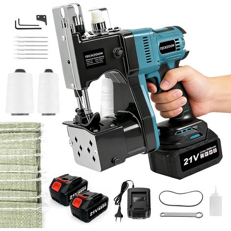 Machine à Coudre Électrique pour Sacs, Machine à Coudre Sans fil Portable avec 2 Batteries, Pour Sacs de Jute, Tissu et Papier Kraft, Coupe-Fil Automatique, Longueur de Point 7-11 mm (1/5)