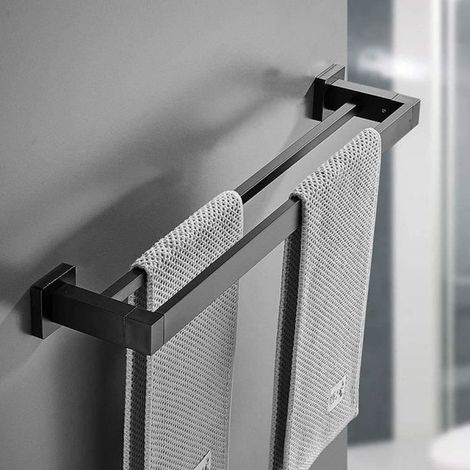 Porte-serviettes - Noir Mat - Acier Inoxydable - 60 cm - 2 Barres - Accessoires de Salle de Bain (1/4)