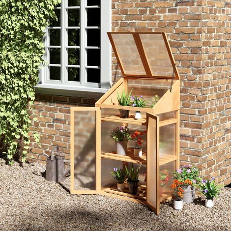 Invernadero de madera con 3 estantes 70x50x120 cm OKMYHOME (1/4)