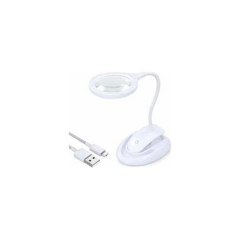 Loupe avec lumière, lampe grossissante 5X 10X avec support et pince, lampe grossissante de bureau rechargeable et à luminosité réglable pour la lecture de près Hobby Crafts Workbench Sewing (1/5)