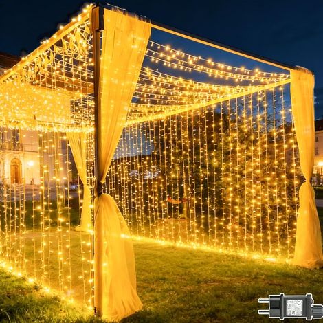 2 Pièces Rideau Lumineux 6x3m 600 LED Guirlande Lumineuse Mariage, Cascade Lumineuse avec 8 Modes et Minuterie, Étanche pour Décoration Jardin Extérieur, Pergola, Tonnelle, Fenêtre
