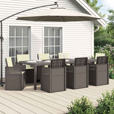 vidaXL Set da Pranzo per Giardino 9 pz 8-Posti Grigio chiaro e panna (1/5)