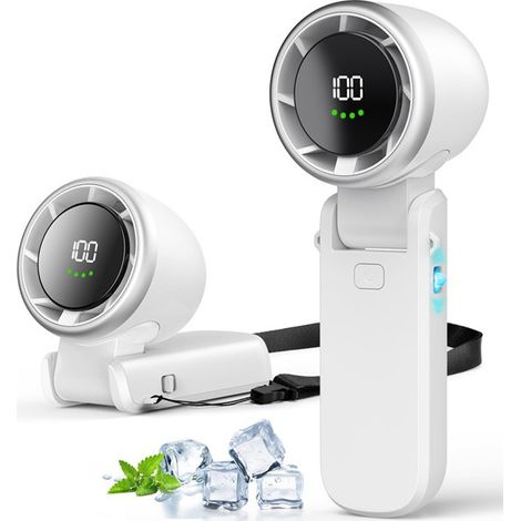 1 set. Colour: White. Material: ABS. High-power portable fan with 100 speeds, foldable and with neck strap. (1/5)