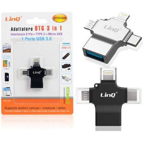 Trade Shop - 3-in-1-OTG-Adapter von Lightning Type-C Micro USB auf USB-Buchse, 100 MB/s, OTGU940 - (1/5)