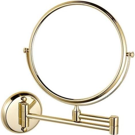 TAISHENGDA – 20 cm (8 Zoll) Wand-Schminkspiegel, schwenkbar, doppelseitig, ausziehbar, klappbar, für Badezimmer und Rasur, 5-fache Vergrößerung, Gold (1/5)