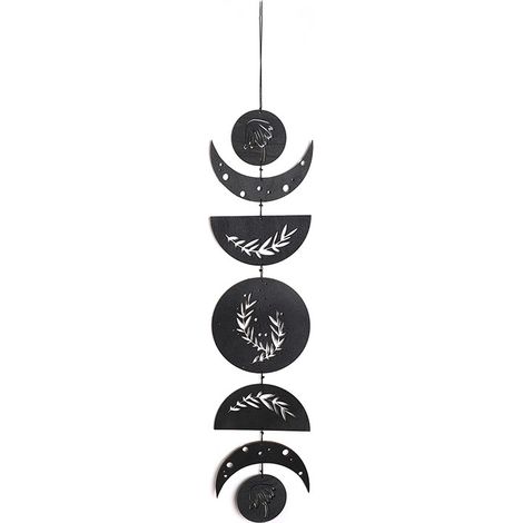 Lntyq Phase Lune Tenture Murale Boho Decor Décoration Murale Bois Décoration Sorcière Rustique Noir Panneau Bois Décoratif Art Moderne Mur Spirituel pour Appartement Bar Salon 78 cm (1/4)