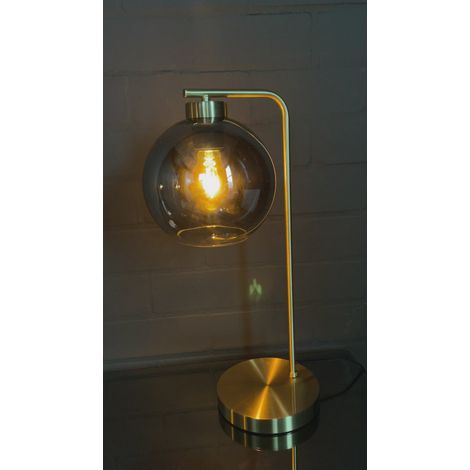 Lampe à Poser Moderne en Structure Dorée Brossée et Globe en Verre Fumé E27 H50 cm - PANGIVO