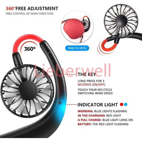 Ventilateur de cou portable, mini ventilateur de poche personnel mains libres avec batterie rechargeable USB rotation à 360 degrés (1/5)