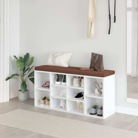 vidaXL Zapatero madera contrachapada blanco brillo 103x30x48 cm (1/5)