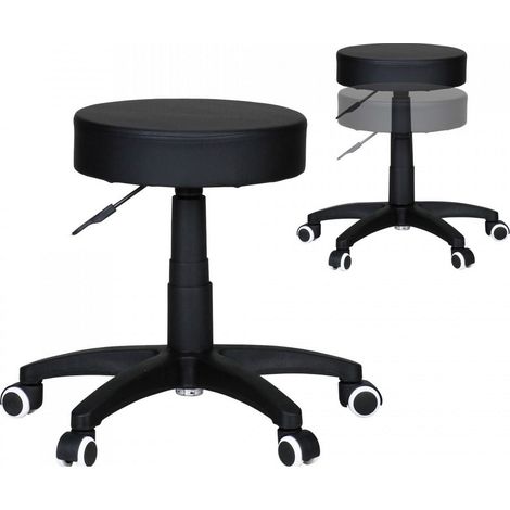 Tabouret de bureau à roulettes 50x50x44/55 cm en PU noir (1/5)