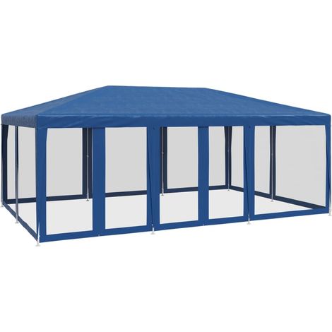 Tonnelle de jardin,Tente de fête avec 10 parois latérales en maille bleu 6x4m PEHD CFW310778 (1/5)
