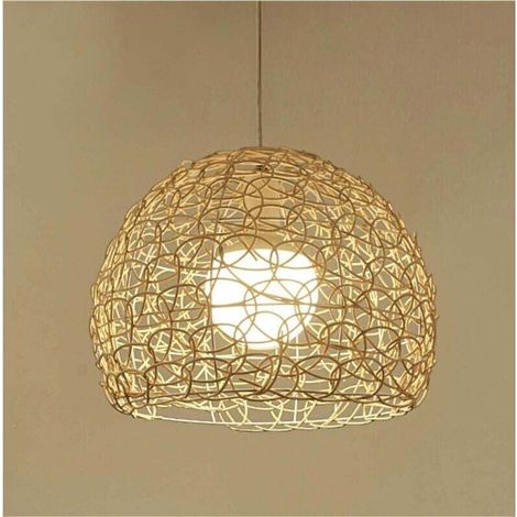 Handwoven rattan ceiling light, spherical pendant light, hollow Indonesian rattan ceiling light in a rural style, rustic-style chandelier for bar, cafe, loft, restaurant, living room, bedroom (1/4)