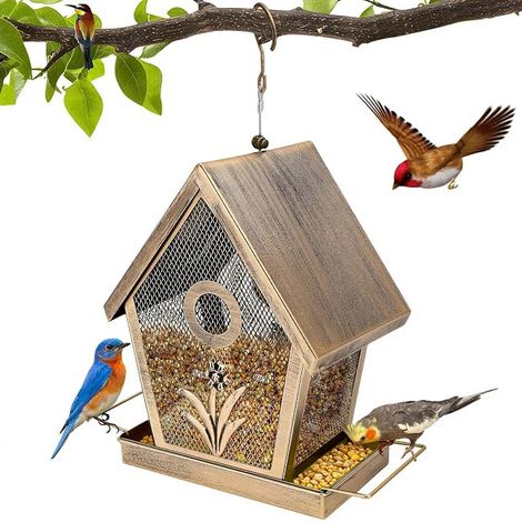 Mangeoire à oiseaux en métal à suspendre pour oiseaux sauvages pour oiseaux, petite mangeoire à oiseaux, capacité 1,1 kg, pour oiseaux sauvages, jardin, cour (1/5)