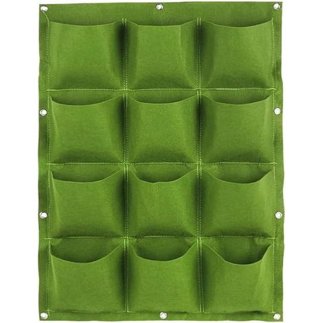 Pflanzwandtasche Vertikaler Garten Platzsparend Atmungsaktives Fleece Material 12 Taschen Grün (1/5)