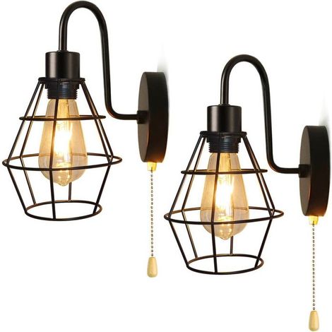 Lampe Murale E27 Intérieur Vintage, 2 Pièces Applique Murale avec Interrupteur Rétro en Métal Industriel Luminaire Spot Mural Noir (1/5)