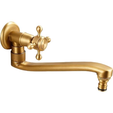 Fregadero de agua fría de un solo seno con grifo exterior de pared (tipo giratorio retro, color bronce) (1/4)