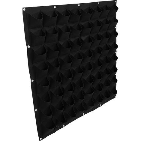 64 poches sac de culture en feutre vertical pour jardin extérieur, jardinière murale suspendue plantes et fleurs (Noir) (1/2)