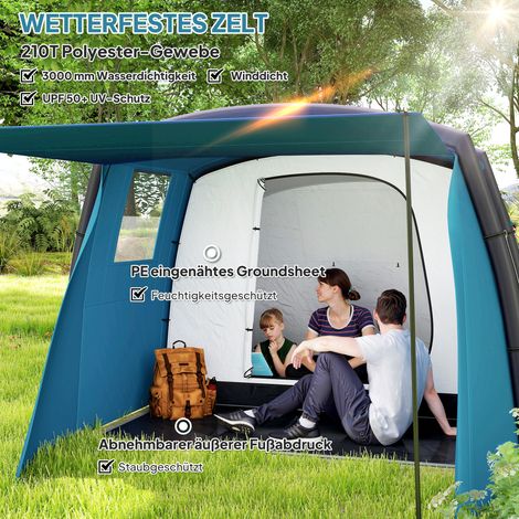 Tente de camping gonflable 3-6 personnes tunnel extérieur avec fenêtres latérales porte arceaux pneumatiques 4,4 x 2,8 x 1,95 m bleu (1/5)