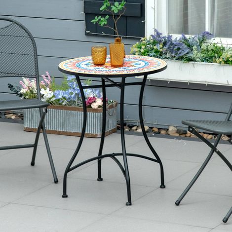 Table basse de jardin ronde mosaïque rouge bleu blanc métal ø60 cm (1/5)